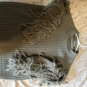 Fringed Knit Sweater - Gray